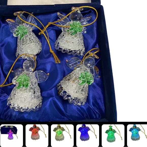 Vtg Lot of 4 Glass Angel Ornaments Christmas Color Changing Gold Green Clover - Picture 1 of 14